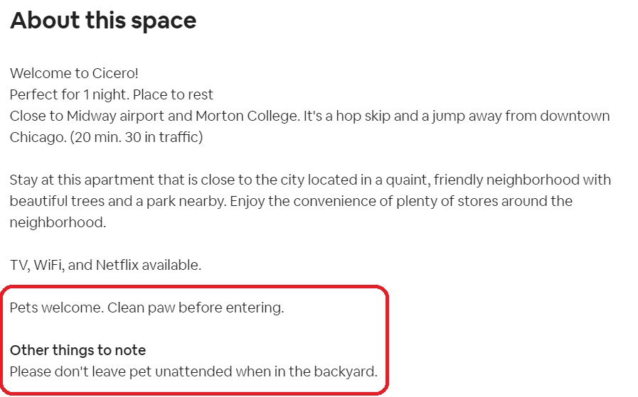 Example Airbnb pet requirements